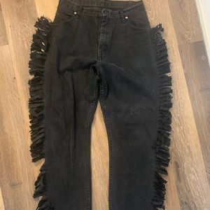 Men’s Black fringe denim pants